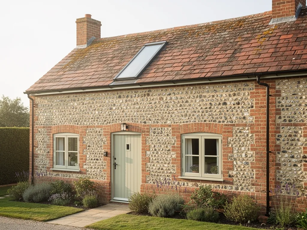 A flint and brick cottage in a South Downs village with a clay tile roof