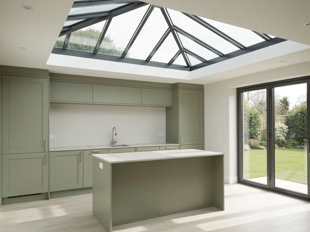 A kitchen extension with a roof lantern above the island